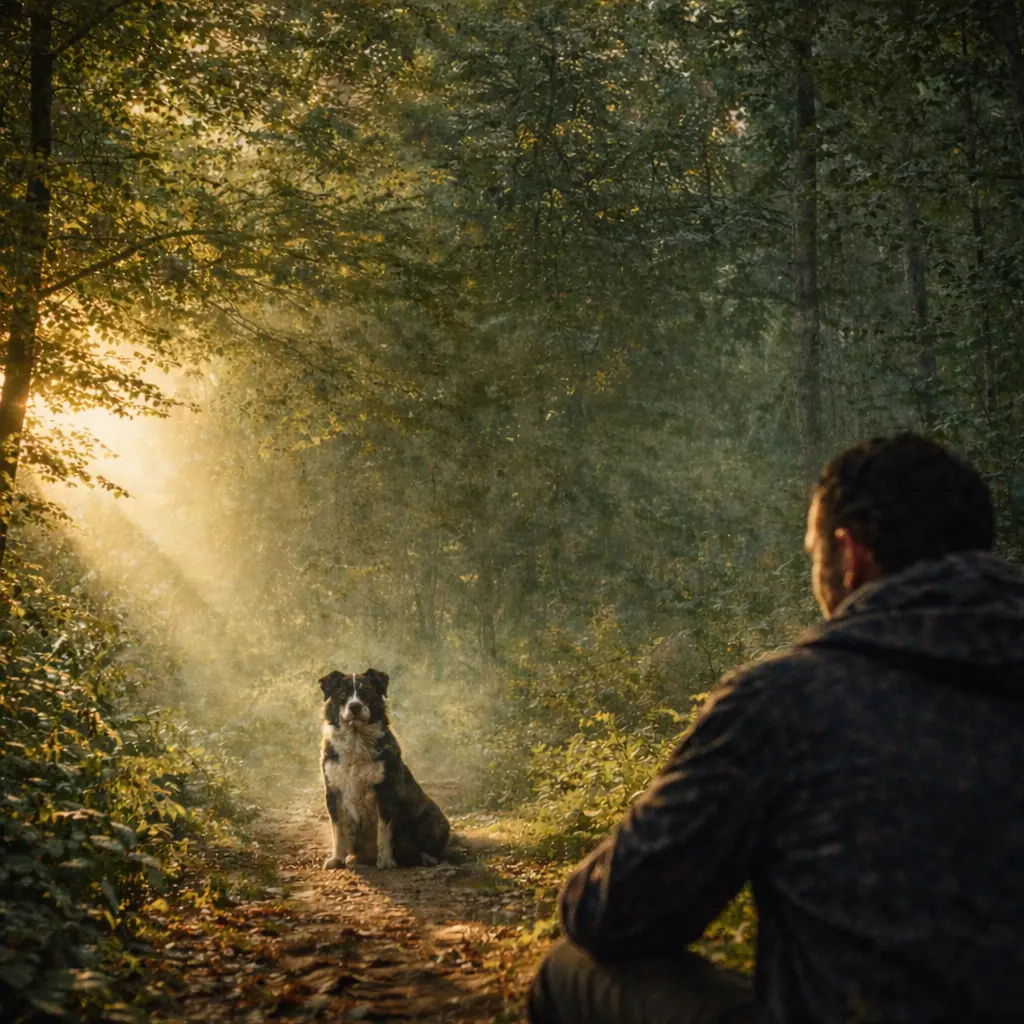 Cane e persona nel bosco
